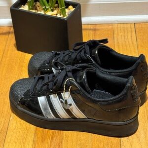 Patent Leather Adidas Black and White Bold Shell Toe